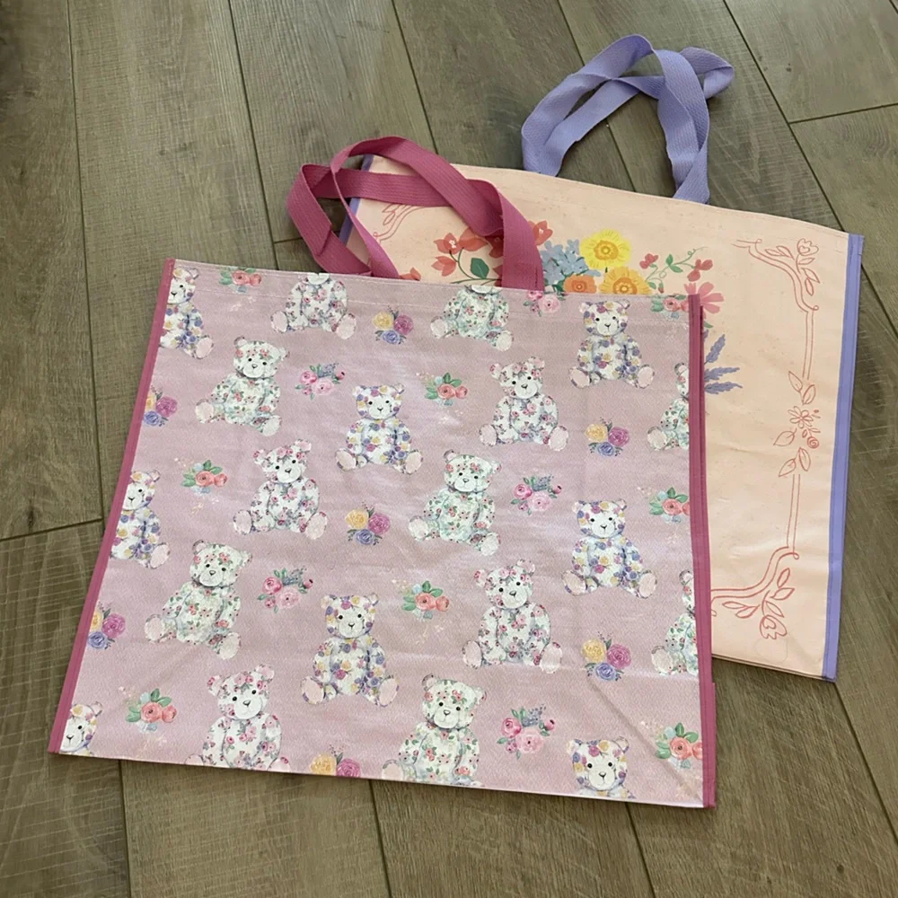 Homegoods TJMaxx Marshalls Floral Book & Floral Teddy Bear Print Tote Bags NWOT